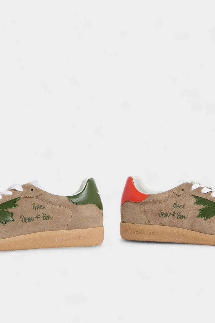 Dsquared2 Beige Rebels Calfskin-Polyamide Maple Leaf Sneakers