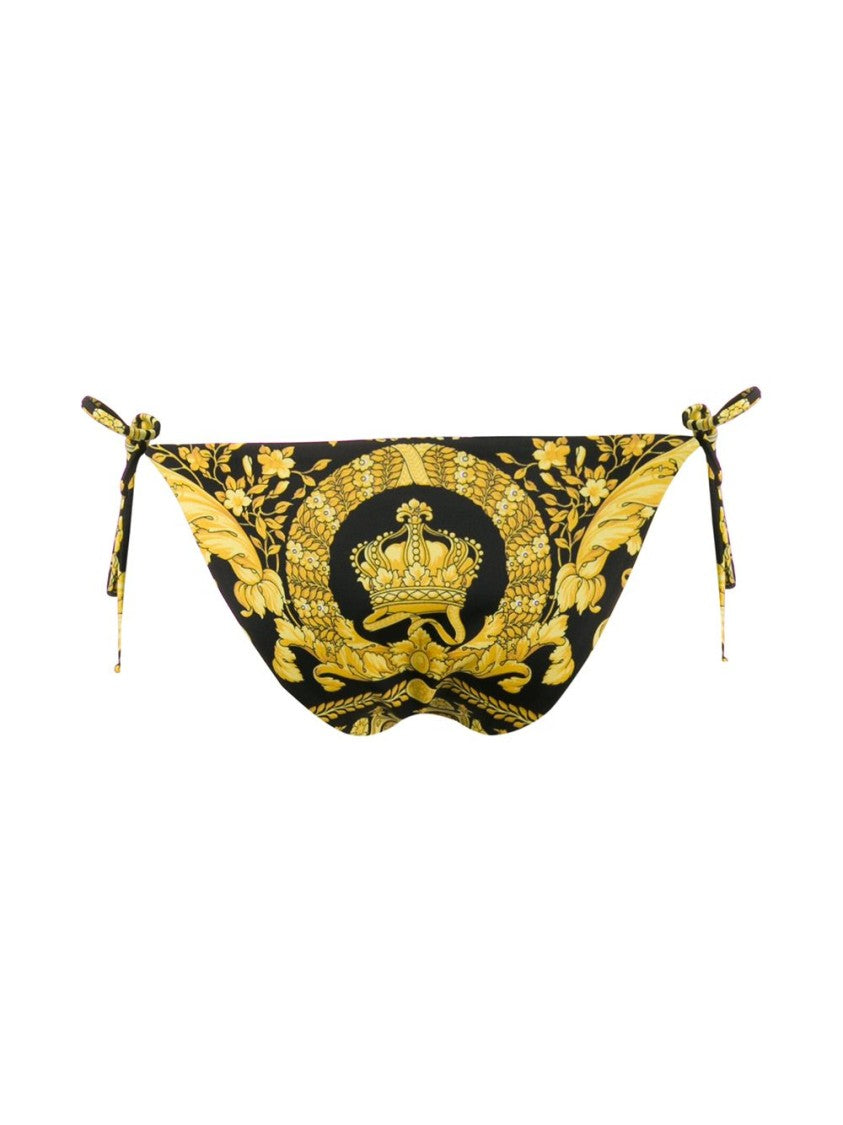 Versace Black Golden Floral Tie Bikini Bottom