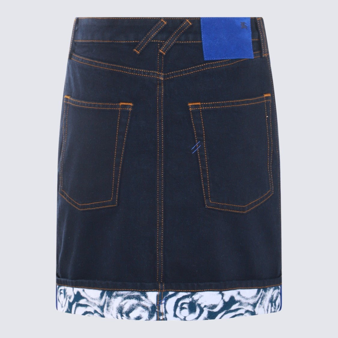 Burberry Dark Denim Skirt With Contrast Stitching And Floral Hem
