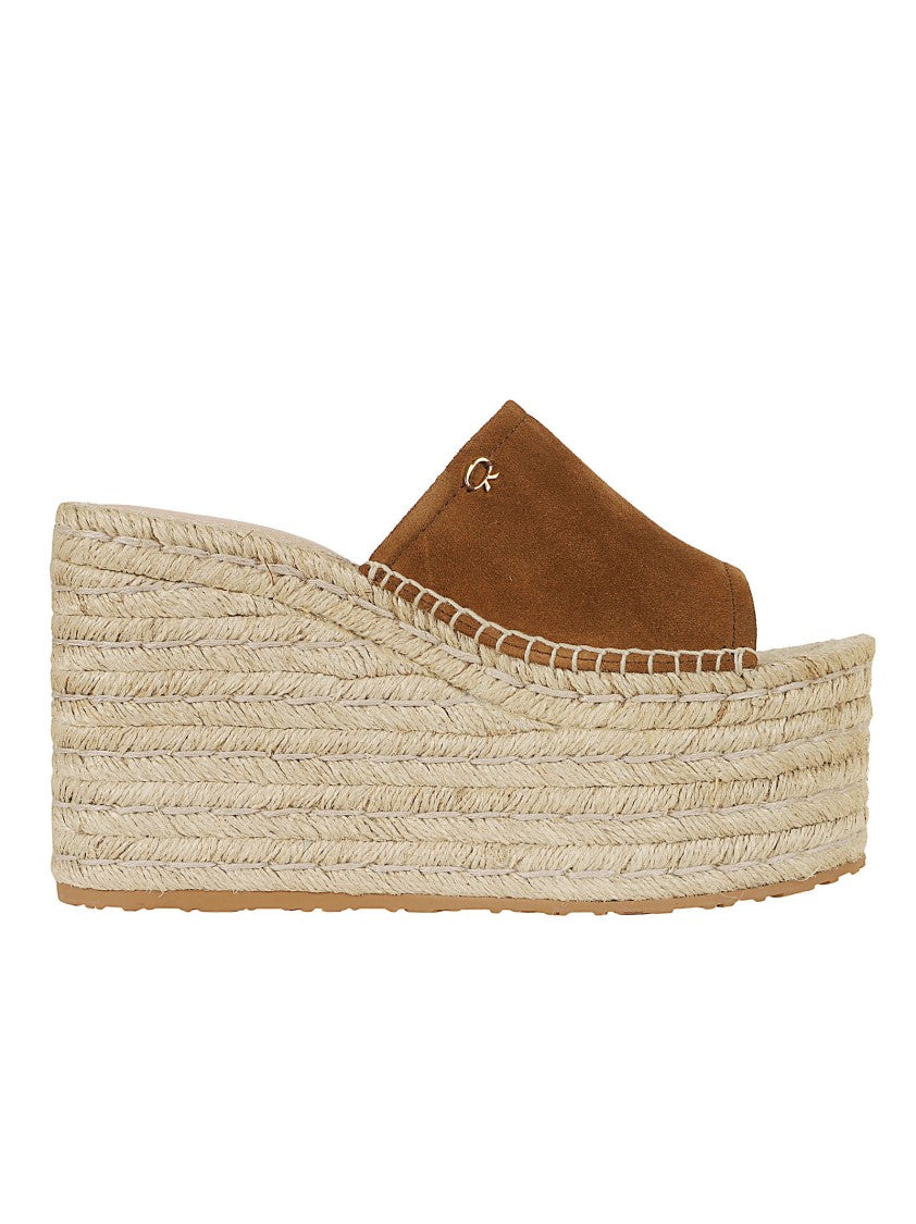 Gianvito Rossi Brown Suede Espadrilles With Woven Jute Platform