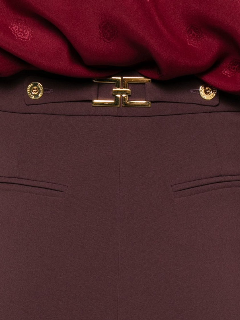 Elisabetta Franchi Bordeaux Wide-Leg Trousers With Gold-Accent Buckle Detail