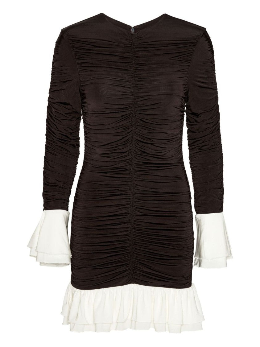 Rotate Ruched Brown And White Mini Dress