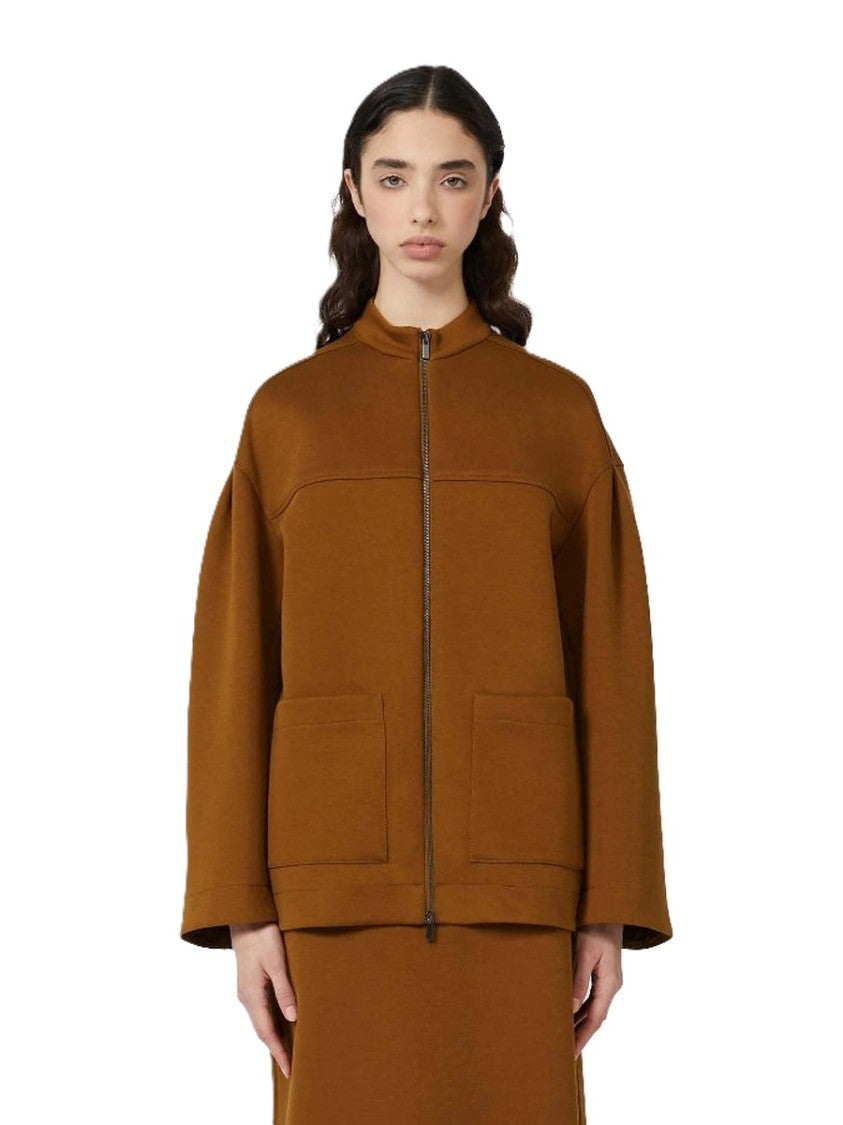 Max Mara Warm Brown Zip-Up Sweatshirt With High Collar