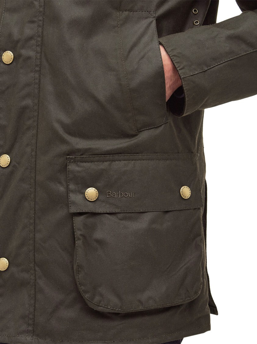 Barbour Matte Finish Waxed Cotton Jacket With Corduroy Collar