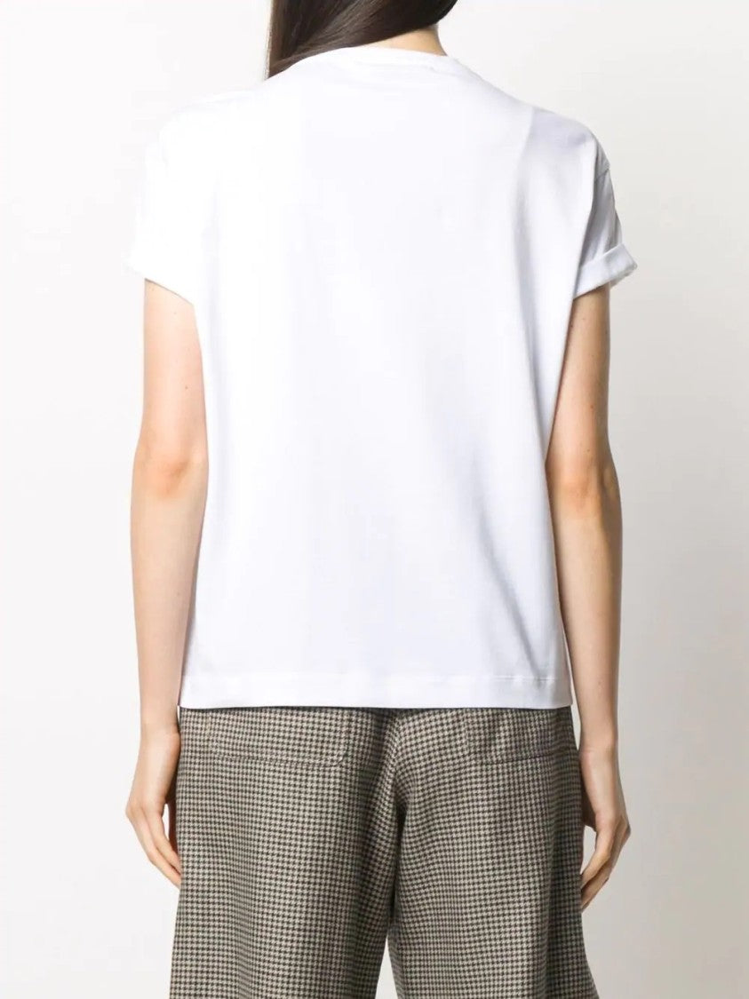 Brunello Cucinelli Rolled Sleeve White T-Shirt With Subtle Pocket Detail