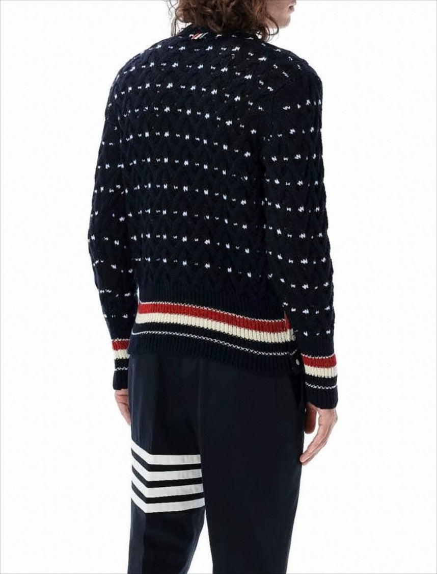 Thom Browne Textured Knit Sweater With Striped Hem And Contrasting Dots