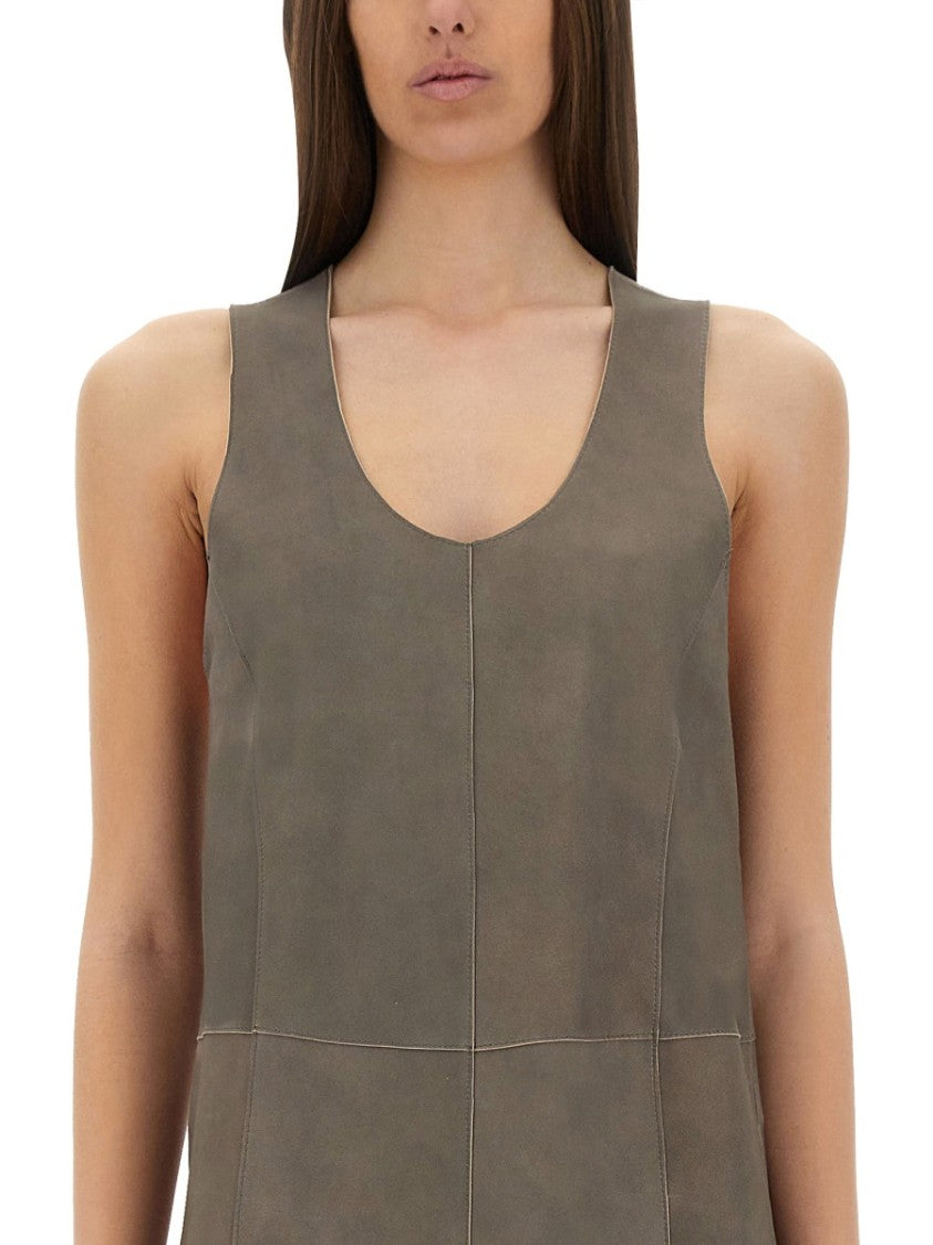 Alysi Sleeveless Leather Maxi Dress With Deep V-Neckline