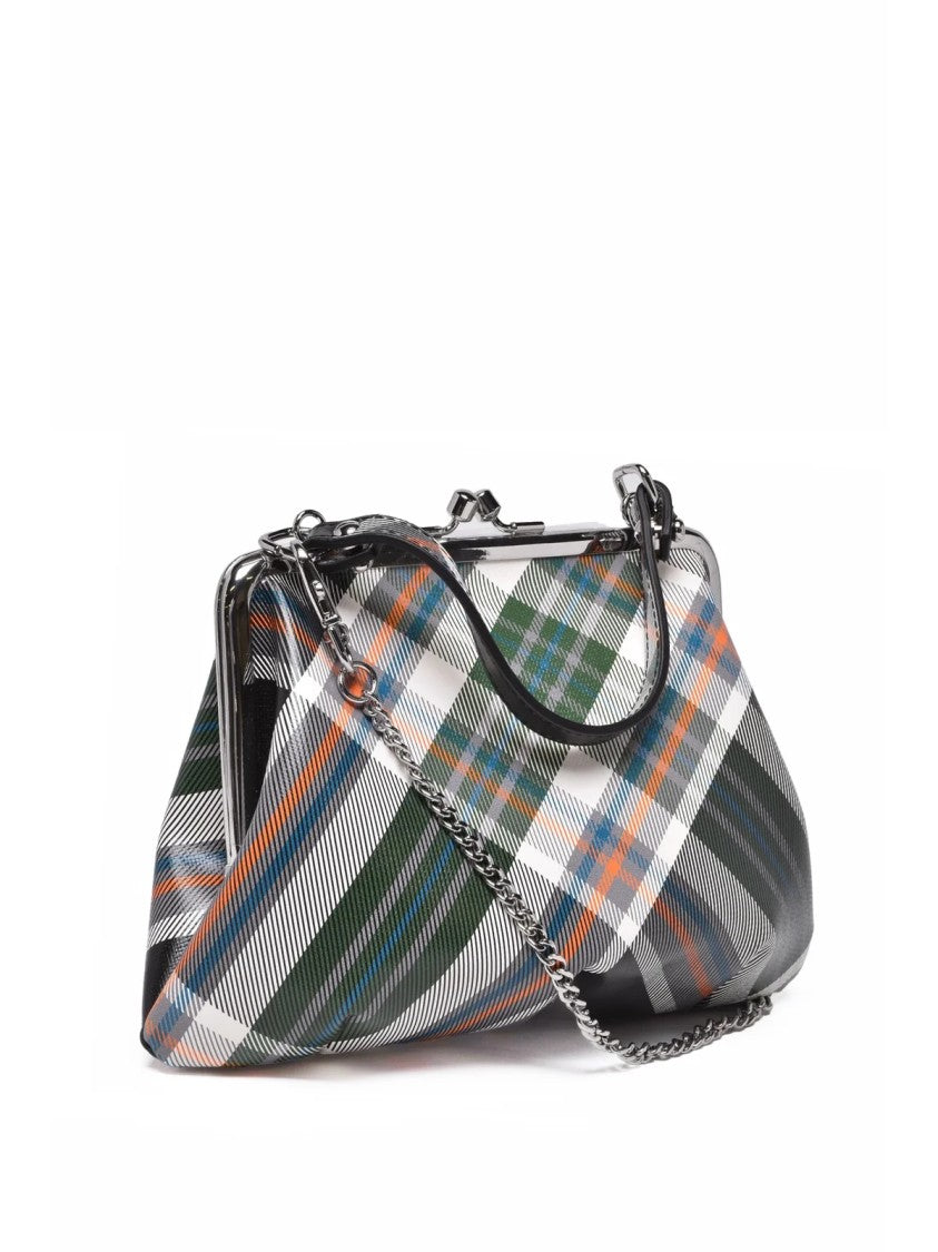 Vivienne Westwood Black Polyurethane Plaid Frame Clutch