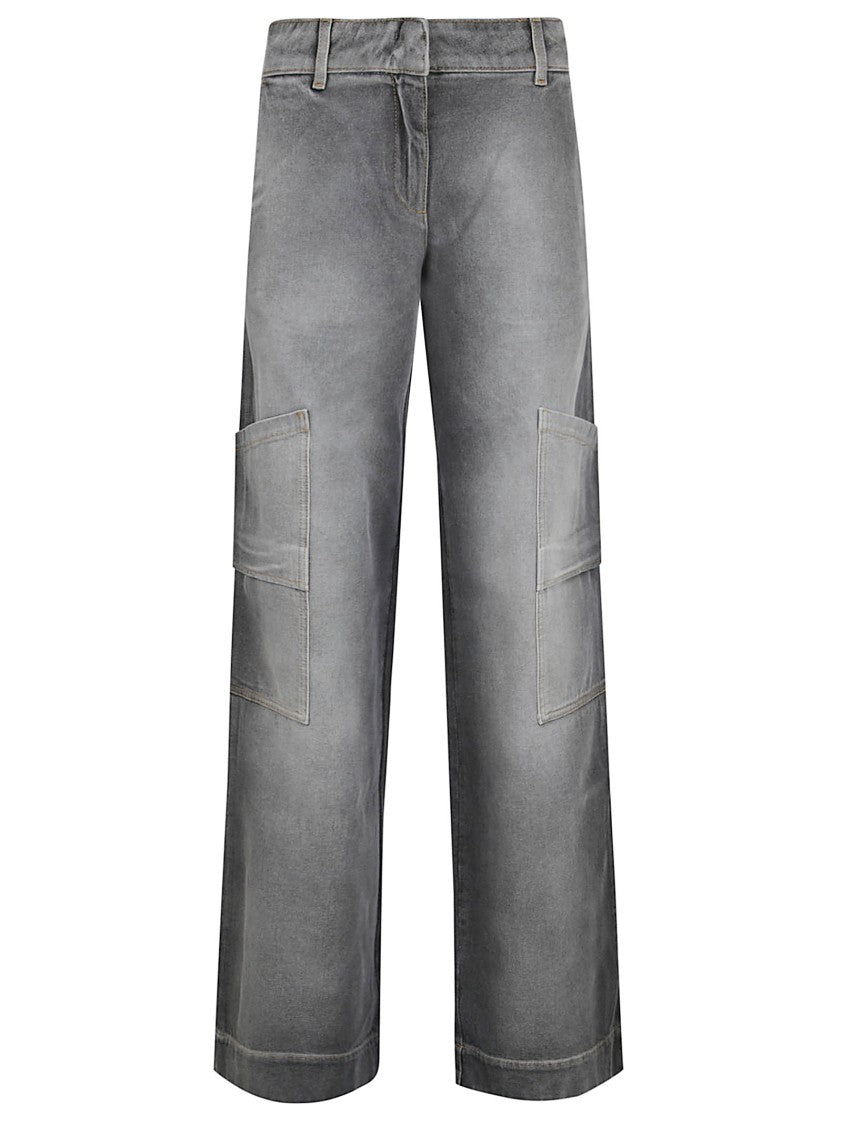 Off-White Washed Grey Denim Cargo Trousers