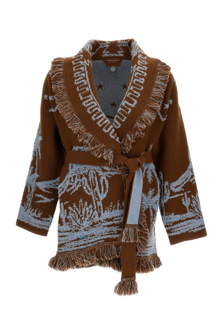 Alanui Tobacco/Wave Canyon Spirit Wool-Cashmere Cardigan