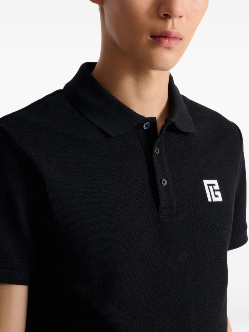 Balmain Three-Button Black Polo Shirt With Geometric Logo