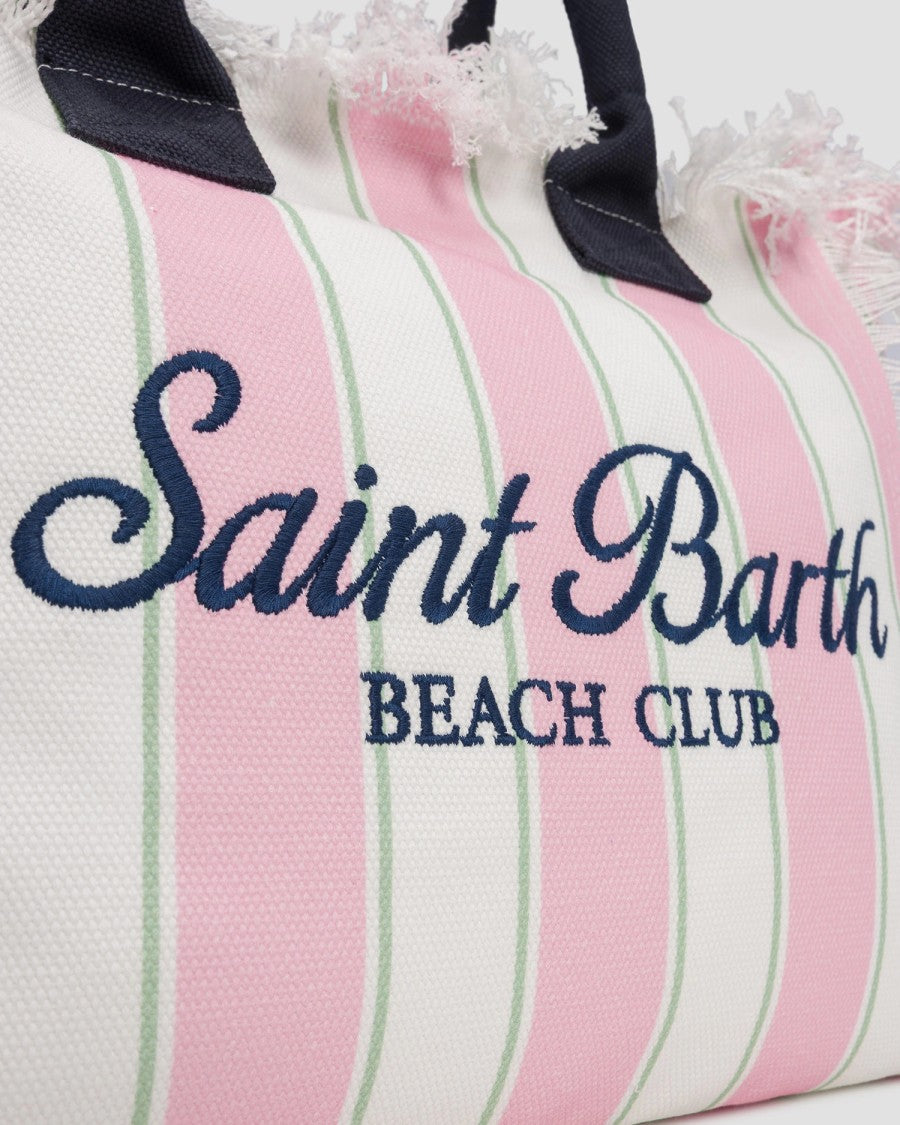 Mc2 Saint Barth Spacious Vertical Striped Tote Bag With Embroidered Accent
