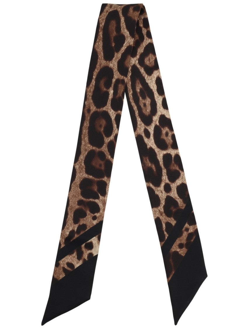 Dolce & Gabbana Tapered Leopard Print Silk Bandeau Scarf