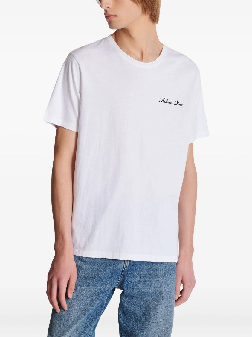 Balmain White Loose Ss Script Logo T-Shirt