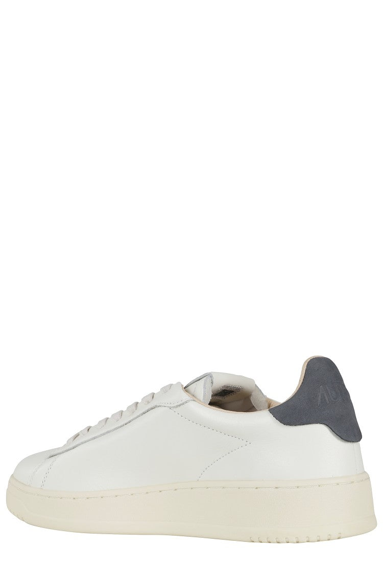 Autry Cream Gray Dallas Low Side Logo Leather Sneakers