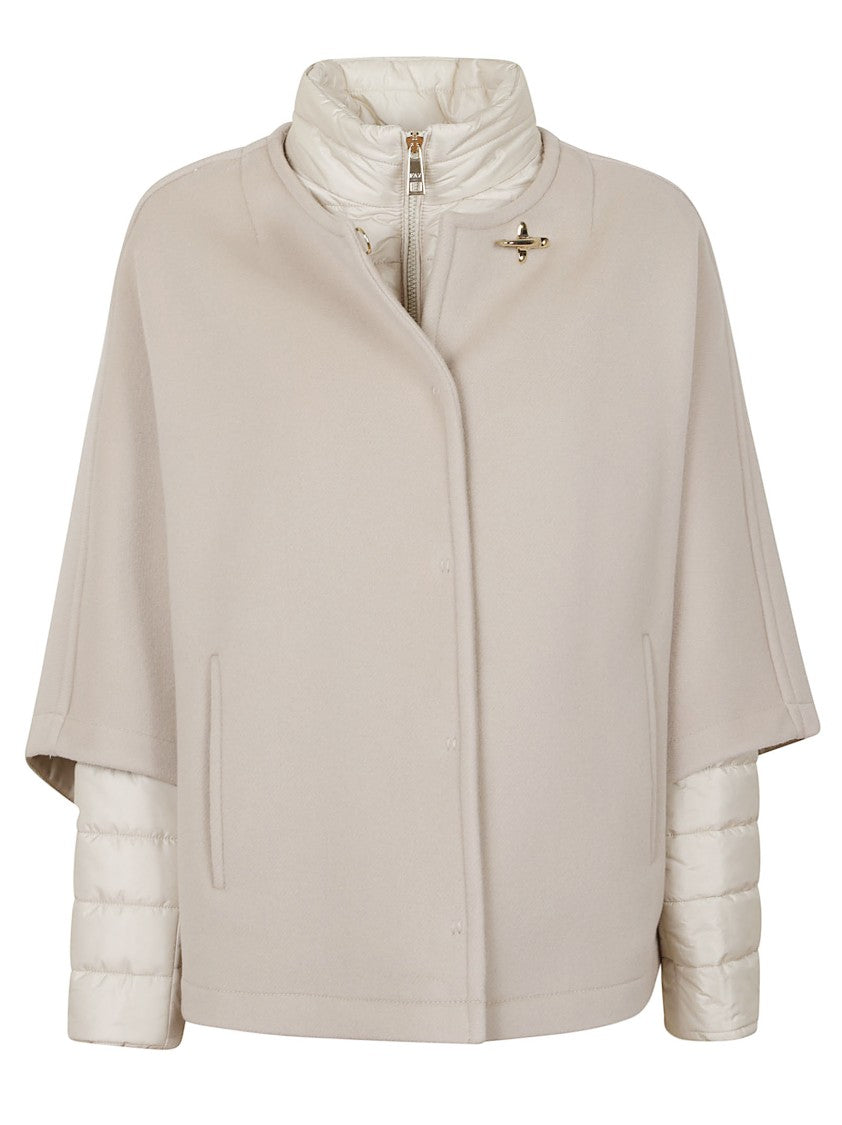 Fay Beige Wool And Cashmere Blend Cape With Removable Inner Jacket
