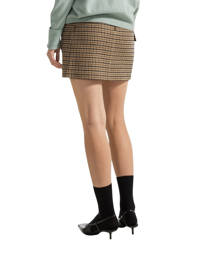 Seventy Venezia Plaid Faux Leather Trim Wool-Blend Mini Skirt
