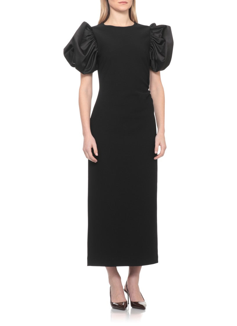 Rotate Draped Midi Puff Dress With Ballon Sleeves