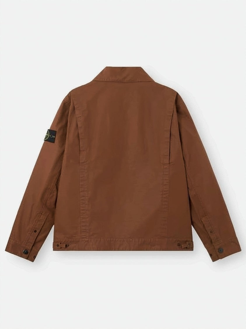 Stone Island Boxy Brown Jacket With Classic Collar And Utility Pockets
