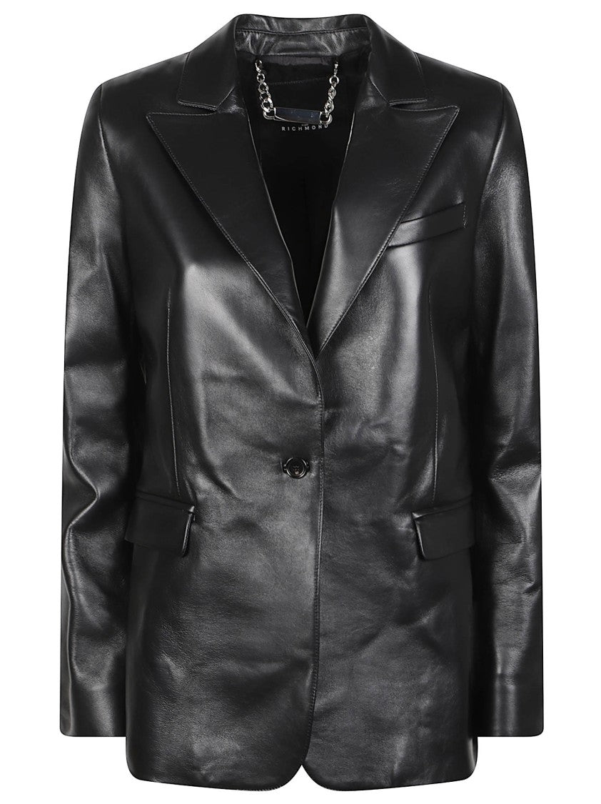 John Richmond Black Evosil Tailored Lambskin Leather Jacket