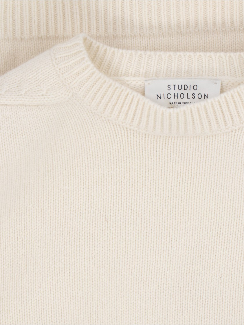 Studio Nicholson "Hemyl" Basic Sweater In Cream Wool