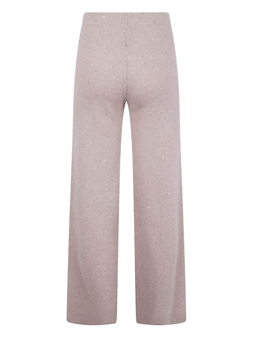Dexterior Beige Wide-Leg Trousers With Cable Knit Detailing
