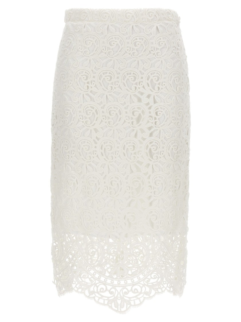 Burberry Intricately Floral Lace Skirt With Satin Lining And Back Split