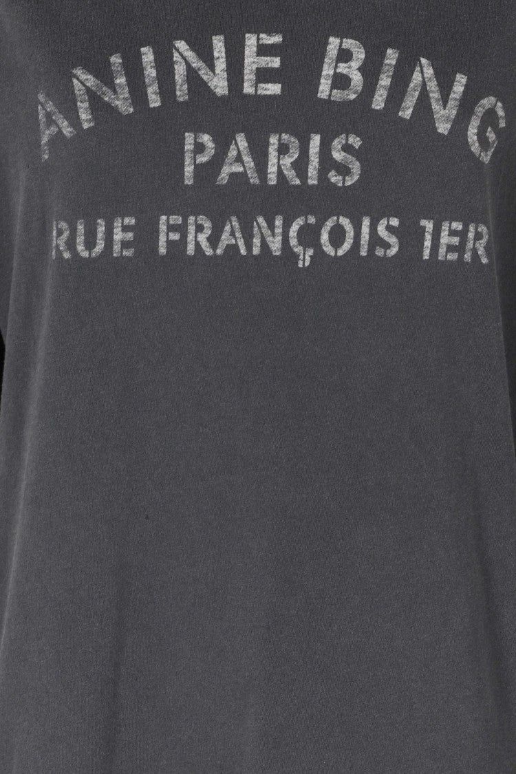Anine Bing Black Ivan Paris Stencil Long-Sleeve Cotton T-Shirt