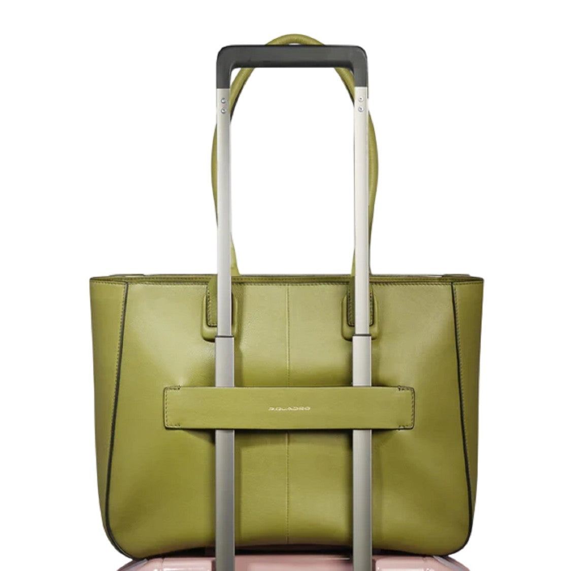 Piquadro Structured Green Leather Shoulder Bag