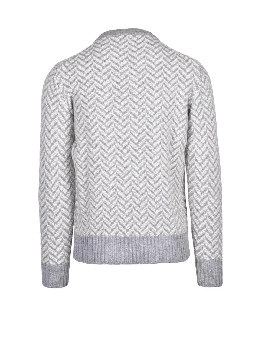 Kangra Chevron Knit Crewneck Sweater In Extrafine Merino Wool