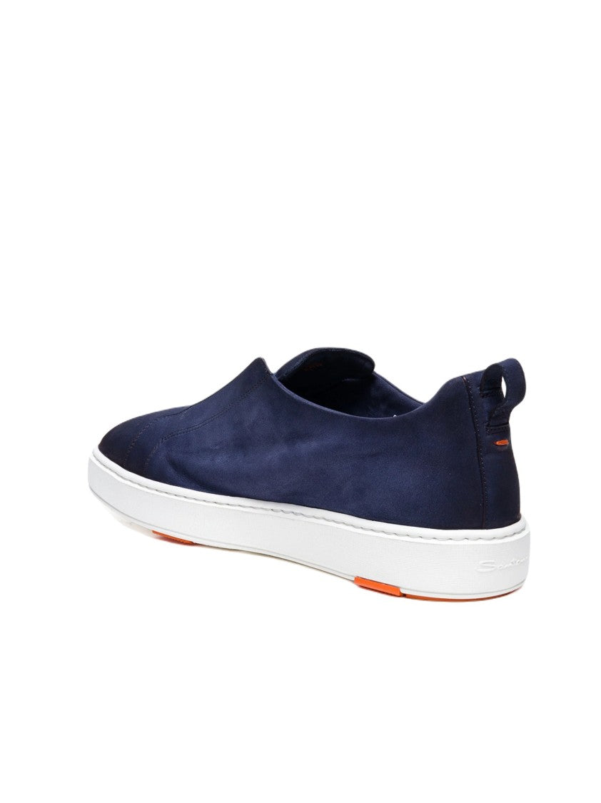 Santoni Slip-On Suede Sneakers With Rounded Toe And Decorative Buckle