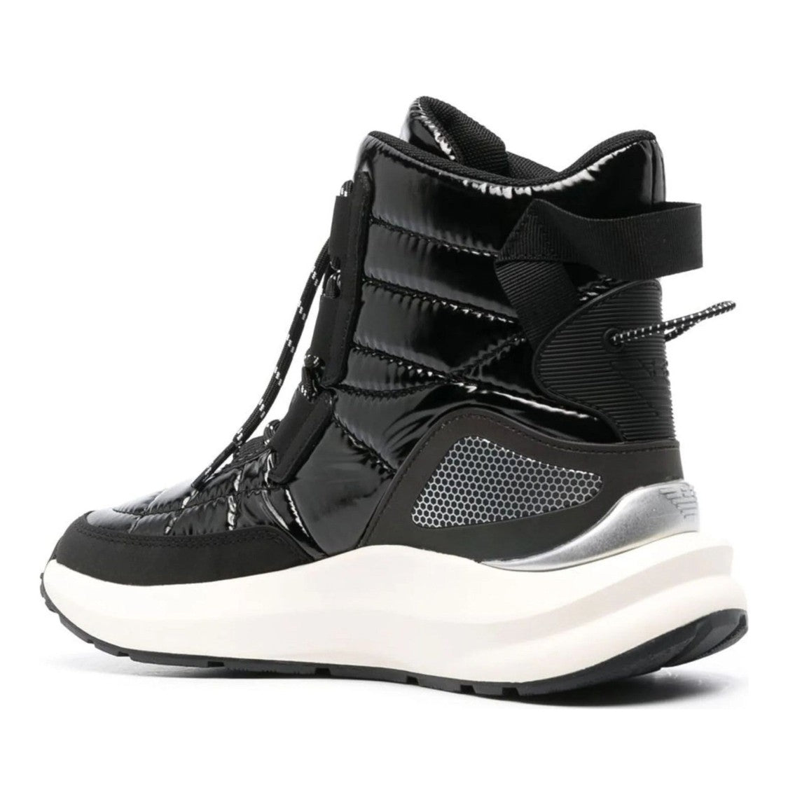 Ea7 Emporio Armani Black Mountain Cross Quilted Reflective Accents Ankle Boots
