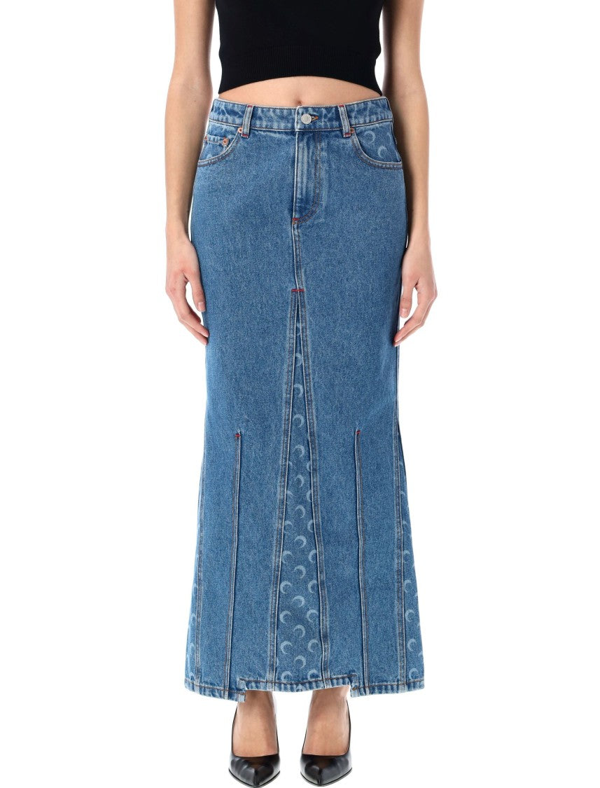 Marine Serre Moon Lasered Denim Skirt Long