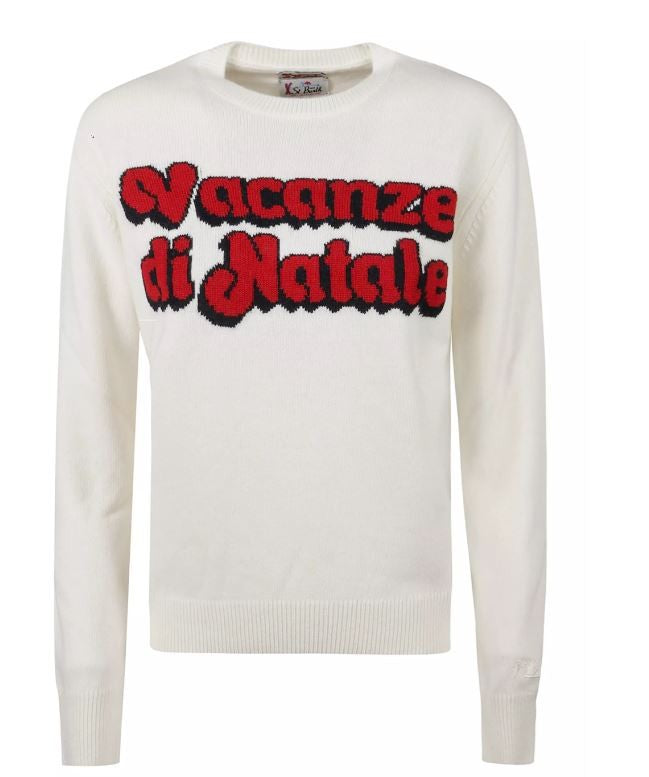 Mc2 Saint Barth Classic White Sweatshirt With Bold Graphic Details