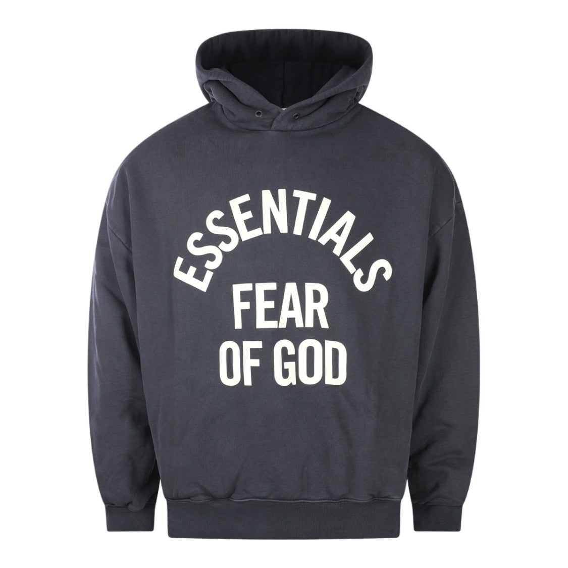Fear Of God Essentials Relaxed Fit Dark Charcoal Hoodie With Bold Front Print