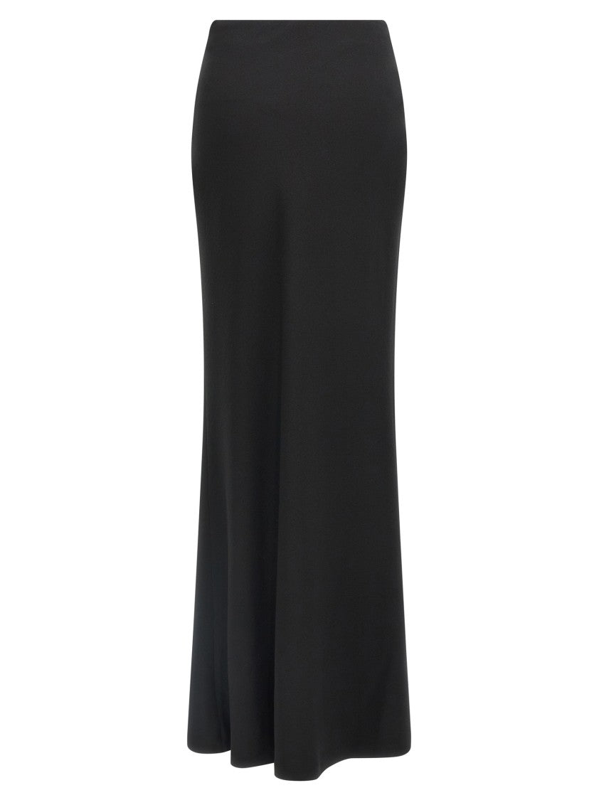Alessandra Rich Fluid Black Silk Crepe Maxi Skirt With Lined Elegance
