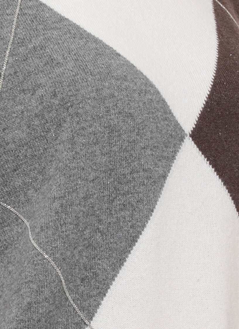 Peserico Wool Blend Sweater With Geometric Pattern And Ribbed Trims