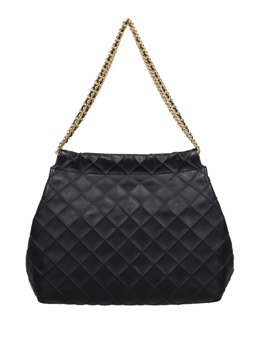 Tory Burch Quilted Black Cow Leather Hobo Bag