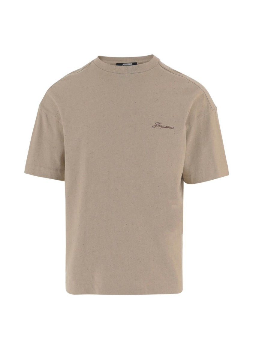 Jacquemus Boxy Fit Beige T-Shirt With Subtle Script Detailing