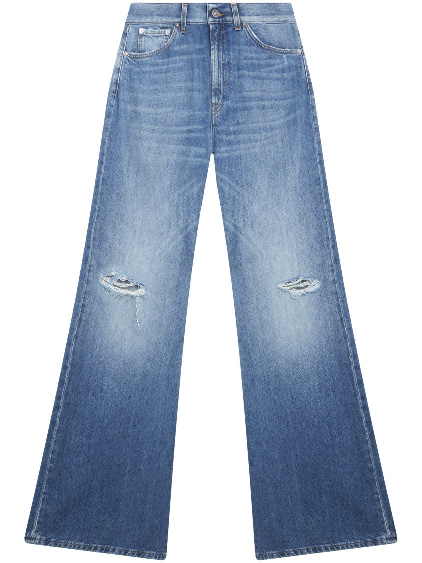 Dondup Wide-Leg Denim Trousers With Distressed Details