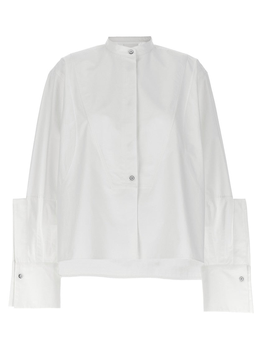 Jil Sander Boxy-Fit White Cotton Shirt With Mandarin Collar