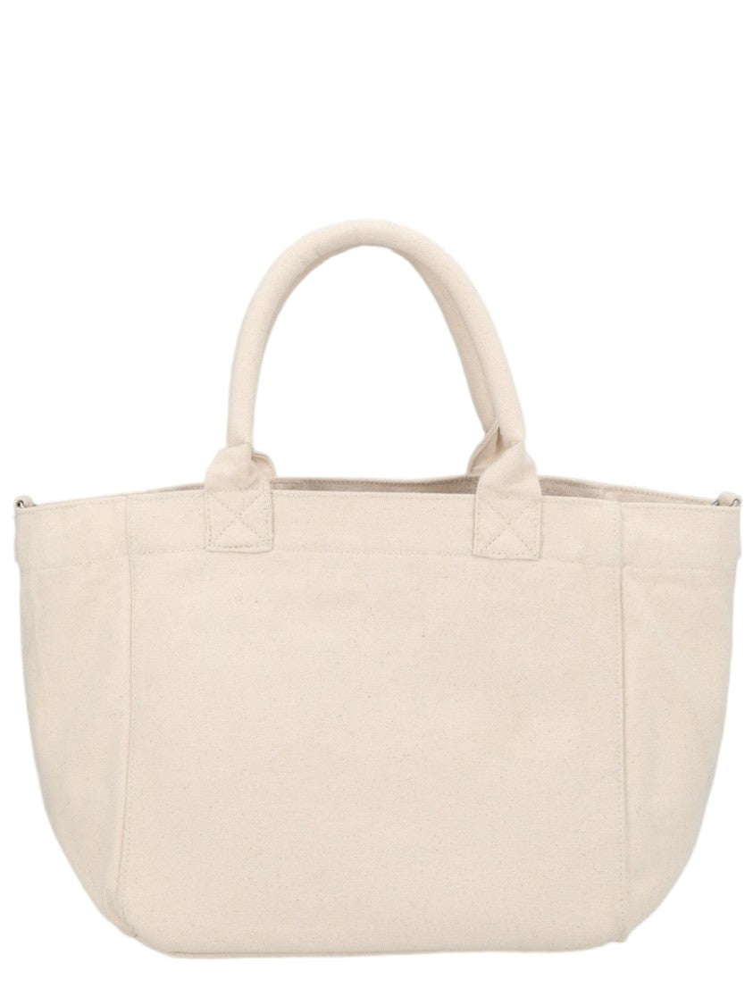 Ganni Spacious Beige Tote Handbag With Artistic Horse Illustration