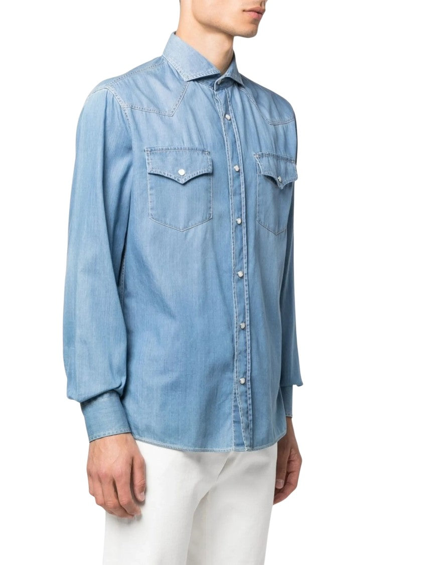 Brunello Cucinelli Light Wash Cotton Denim Shirt