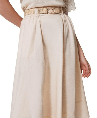 Twin-Set Knee-Length Flared Skirt With Removable Raffia Belt