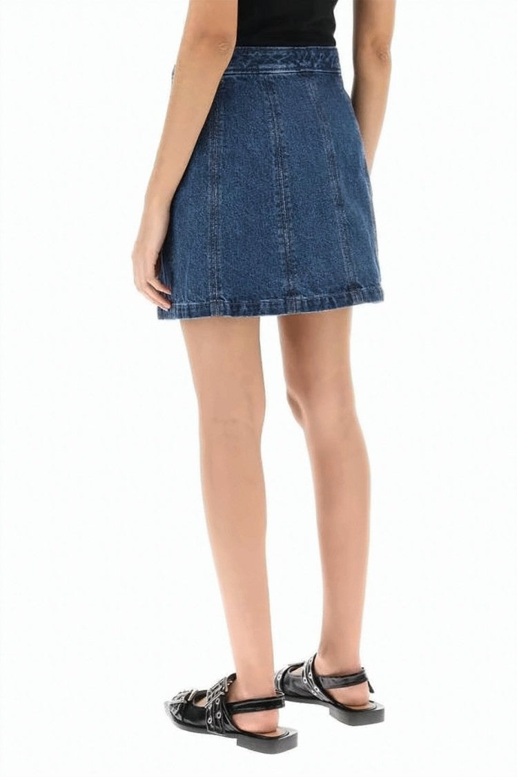 A.P.C. Short A-Line Denim Skirt With Front Button Closure