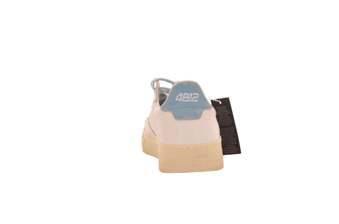 4B12 Retro White Leather Sneaker With Distressed Sole