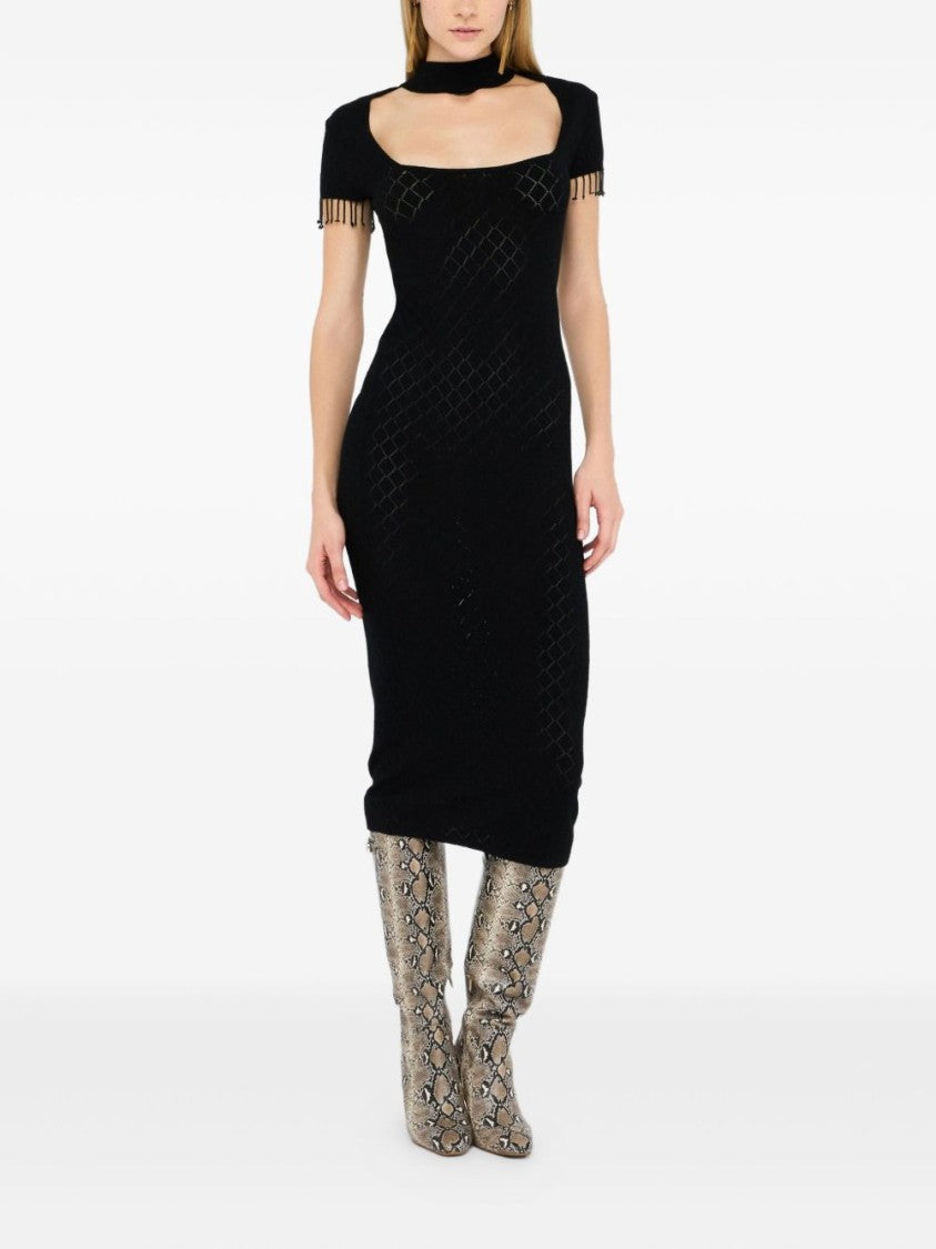 Liu Jo Fitted Black Midi Dress With Choker Neckline