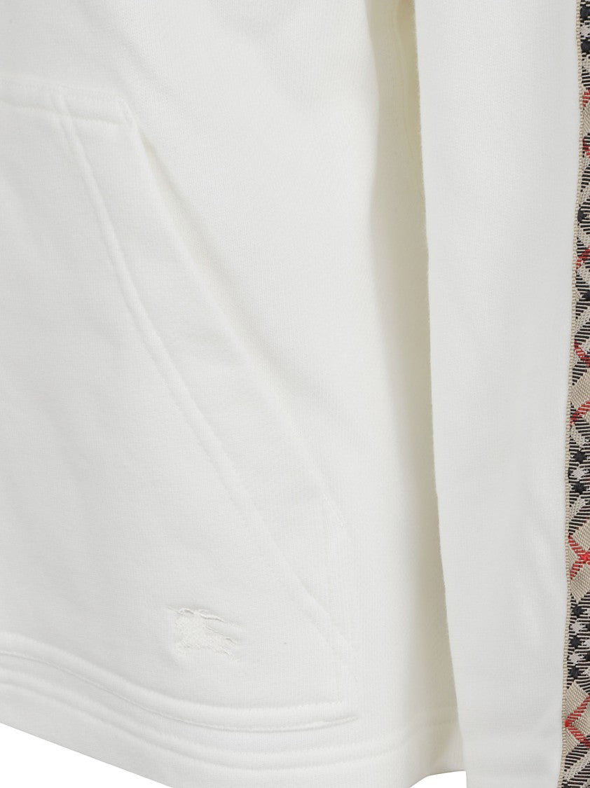 Burberry White Zip-Up Hoodie With Patterned Stripe Detail