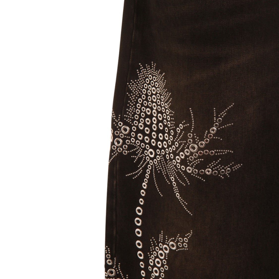 Blumarine Wide-Leg Black Jeans With Studded Floral Embellishments