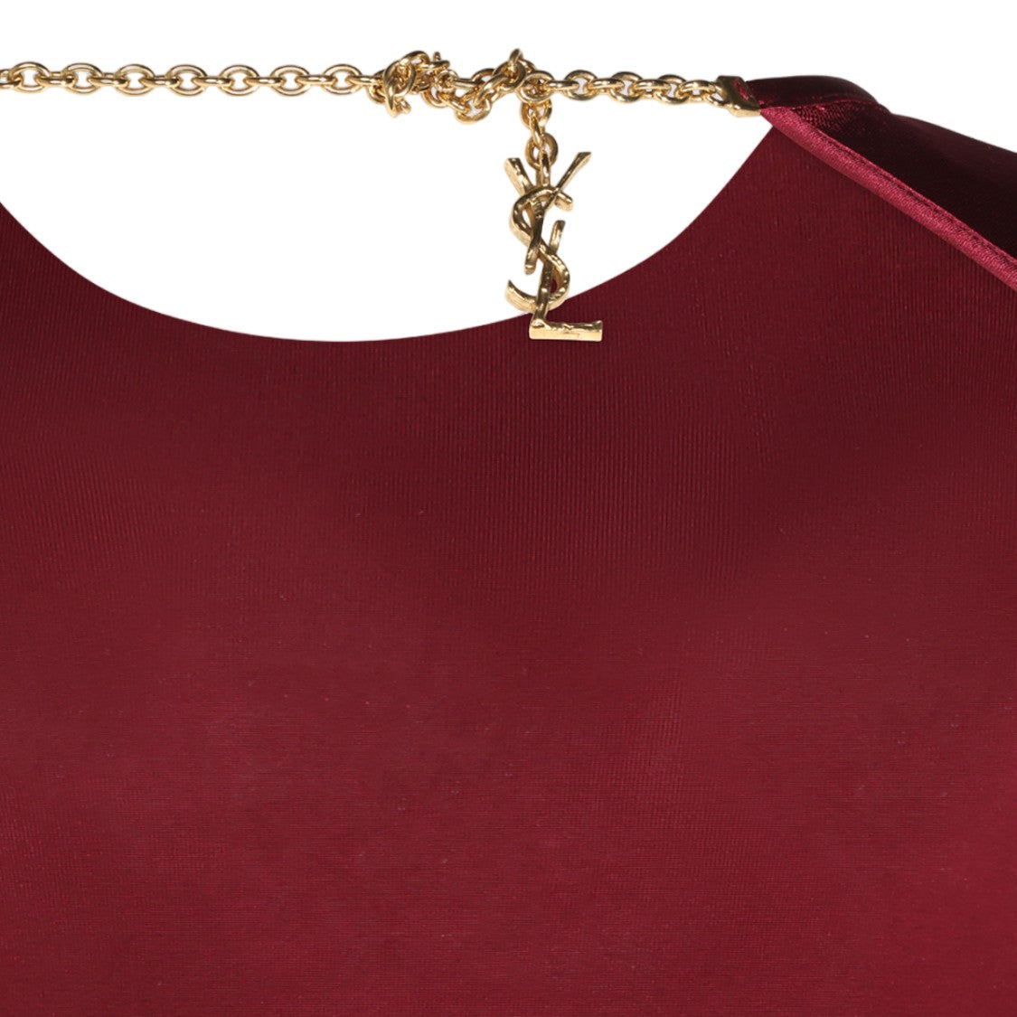 Saint Laurent Burgundy Gold Chain Open-Back Bodysuit